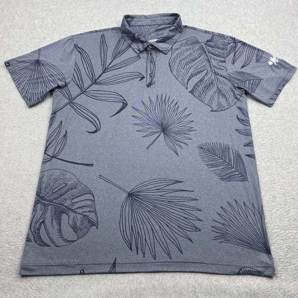 Swannies‎ Polo Shirt Mens XL Blue Tropical Leaf Print Performance Stretch Golf